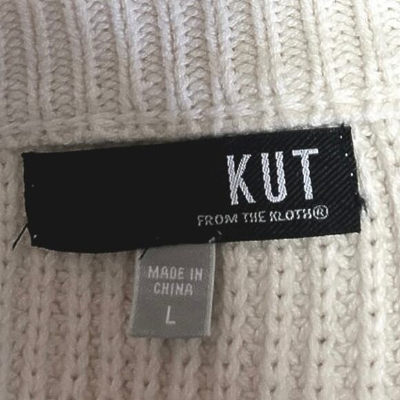 KUT From The Kloth Cream Ribbed Knit Lace Up Long Sleeve Sweater Top Size L - Picture 4 of 5